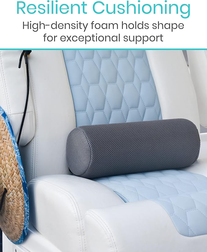 Vive Lumbar Roll Pillow for Lower Back Pain - Low Back Support Cushion for Office Chair, Car, Driving, Desk Computer - Ergonomic Portable Cervical Bolster for Thoracic Low Rest Posture Corrector(Firm)