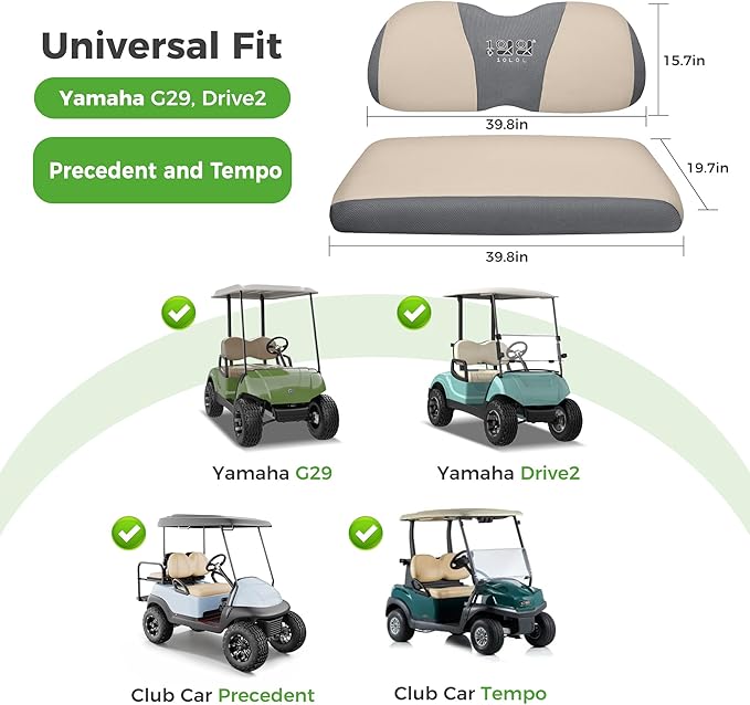 10L0L Golf Cart Seat Covers Universal for Yamaha G29 Drive2 Club Car Precedent Tempo Standard Front Seats, Breathable Mesh Bench Seat Cover, No Drilling Seat Cushion - All-Season Comfort