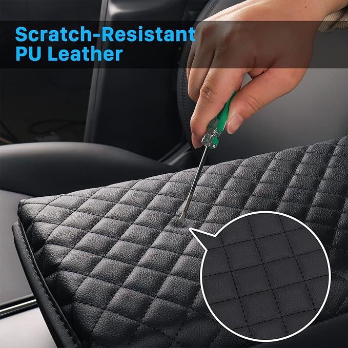 Carwiner Center Console Cover for 2021-2026 Tesla Model 3 Model Y, PU Leather Armrest Box Cushion Protector Accessories