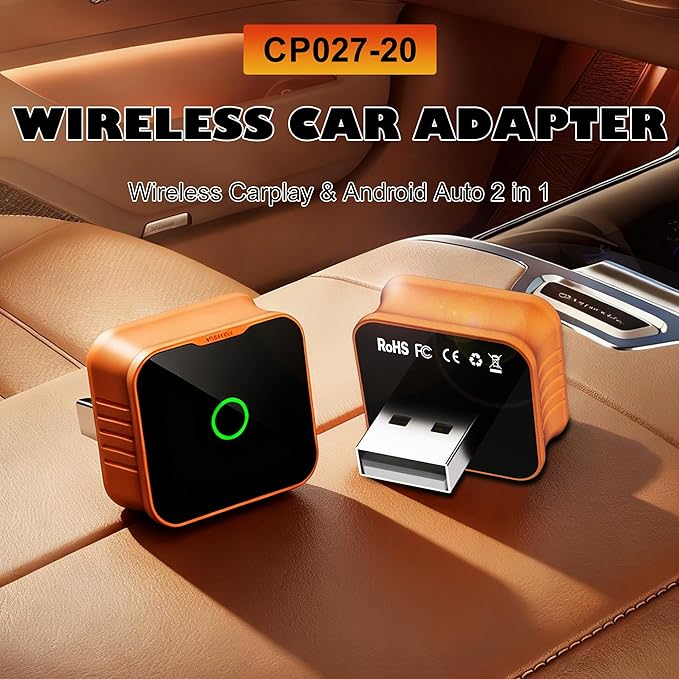 Wireless CarPlay Adapter 2026 Upgrade, 2-in-1 CarPlay Wireless Adapter for Apple iPhone & Android Auto, Mini Plug & Play Dongle Converts Wired to Wireless CarPlay, USB & Type-C(CP027)