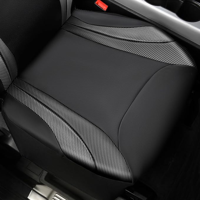 CAR PASS Premium Carbon Fiber Leather Car Seat Covers Full Set,Airbag Compatible,5mm Composite Sponge Inside,Sporty Universal Fit for SUV,Van,Sedan,Truck (Full Set,Black)