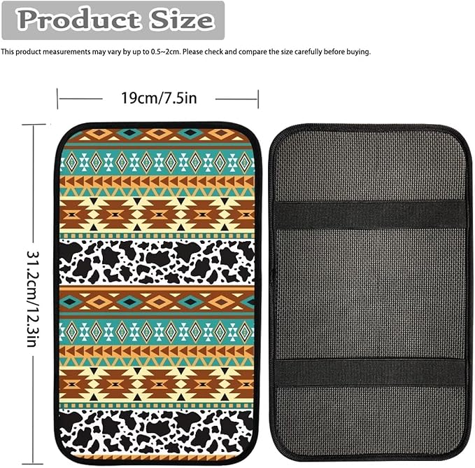 Dreaweet Aztec Cow Print Car Center Console Cushion Pad,Soft Car Armrest Seat Box Cover Protector Universal Fit for Most Cars SUV Trucks
