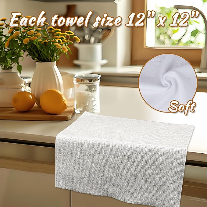 CARTMAN 30 Pack Microfiber Cleaning Cloth, Reusable Tear Away Towels Roll, 12"x12", Multi-Purpose Microfiber Towels Cleaning, Lint Free, Absorbent Cleaning Rags for Kitchen, Car, Glass White