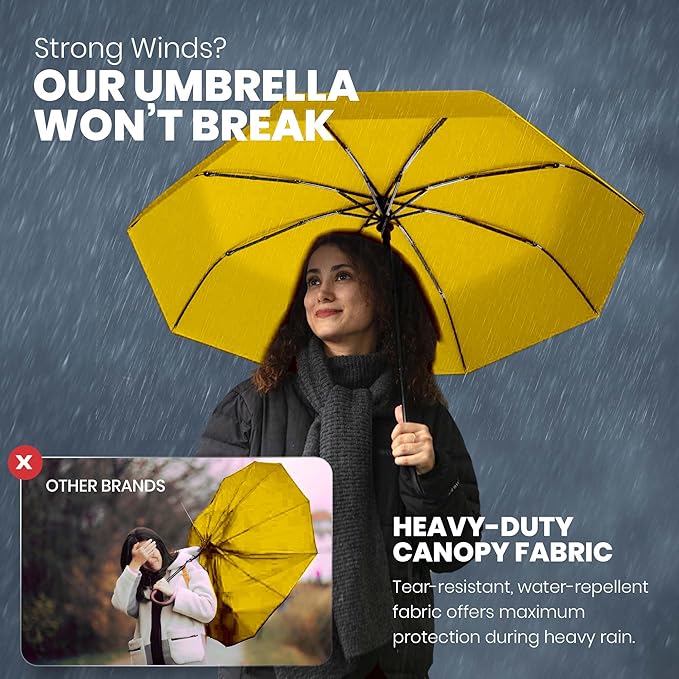 Rain-Mate Windproof Compact Umbrellas for Rain - Strong Reinforced Fiberglass Rib Design & Auto Open & Close - Portable Folding Travel Umbrella - Lightweight & Packable for Women & Men, Easy Collapse