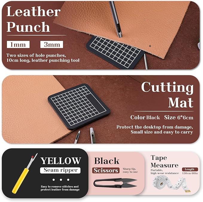 MORFEN Leather Sewing Kit Upholstery Repair Kit Leather Stitching Kit with Hole Punch, Waxed Thread, Sewing Awl, Upholstery Needles, Leatherworking Tools for Hand Stitching Furniture, Car, Sofa