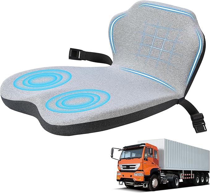 Memory Foam Truck Seat Cushion & Lumbar Support Set – Ergonomic U-Shape Tailbone Relief + L-Shape Back Cushion for Long-Haul Semi/Pickup Drivers Breathathable Cover Non-Slip Bottom Light Gray