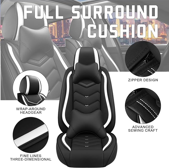 CTDS Car Seat Covers for Honda Civic 2000-2026, Stylish Sport Seat Cover, Premium Nappa Leather Car Seat Cover. Automobile Seat Covers Sets.(Luxury 2 Seats/Black White)