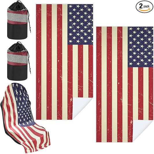 2 Pack Car Seat Towel Covers with Storage Bag 63 x 32 Inch Athletic Running Towel Seat Sweat Washable Non Slip Cover Gift for Car Outdoor Sport Activities (American Flag)