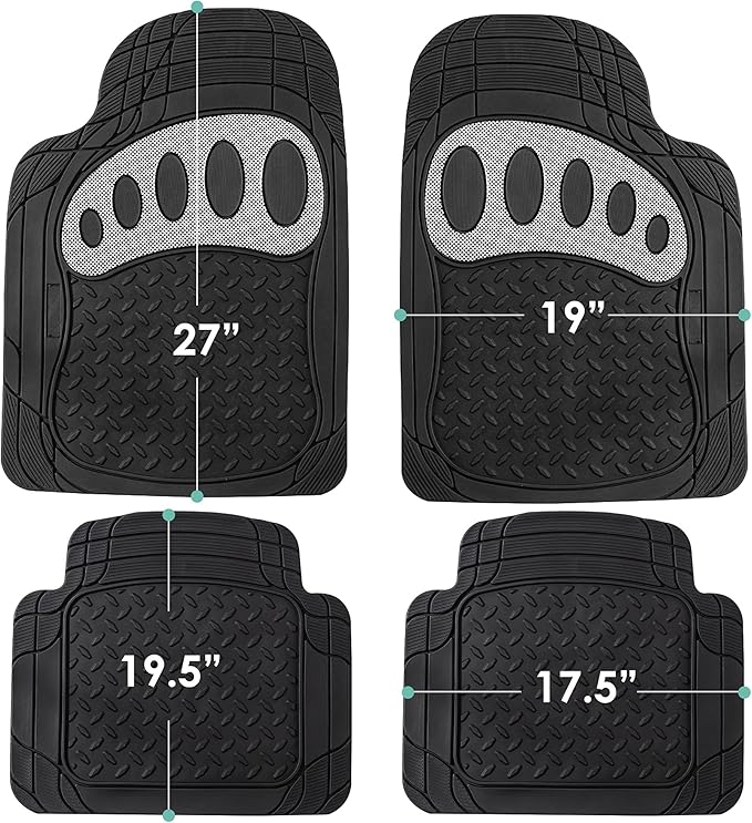 FH Group Automotive Floor Mats - Heavy-Duty Footprint Design Rubber Floor Mats for Cars, Universal Fit Full Set, ClimaProof Floor Mats, Trimmable Floor Mats For Most Sedan, SUV, Truck Floor Mats White