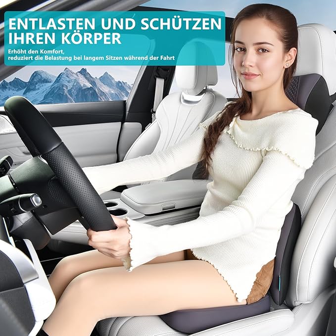 FLORICH 3 PCS Seat Cushion for Carseat Lumbar Support Pillow Car Neck Headrest Pillows Memory Foam Gel Memory Foam Massage Point Seat Pads Pressure Relief Back Cushion for Office Chair(Light Grey)