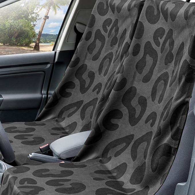2 Pack Car Seat Towel Covers with Storage Bag 63 x 32 Inch Athletic Running Towel Seat Sweat Washable Non Slip Cover Gift for Car Outdoor Sport Activities (Black Leopard)