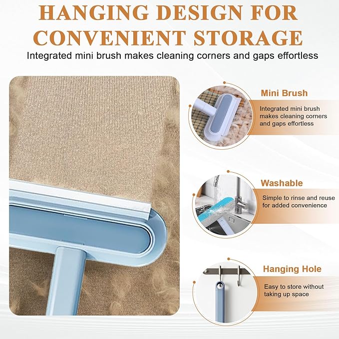 Pet Hair Remover for Furniture, Reusable Lint Roller for Dog and Cat Hair - 20.5" Multifunctional Fur Removal Tool with Long Handle Squeegee Gentle on Couch Carpets Clothes Bedding (Bl, Hand Operate)