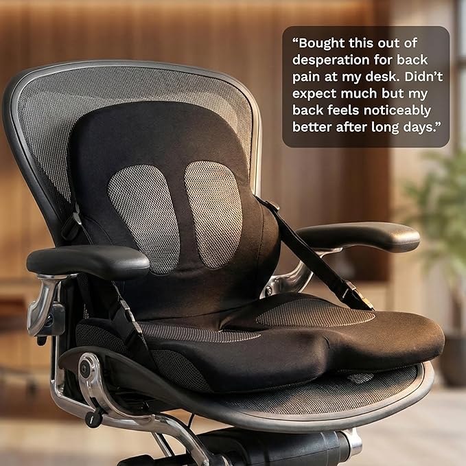 Adjust Lumbar in Any Seat | Developed by a Doctor | Seat Cushion for Office Chair, Car, Truck Driver, Bleachers | Pressure Relief | Designed w/Spine Specialists for Long Sitting Hours