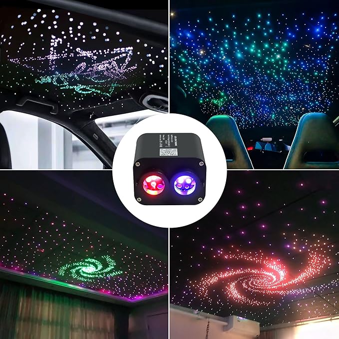 ATOKEE Dual Color Twinkle 600pcs Starlight Headliner Kit, 0.03in 9.8ft 20W Fiber Optic Star Lights for Car Roof Use, Control by APP/Remote