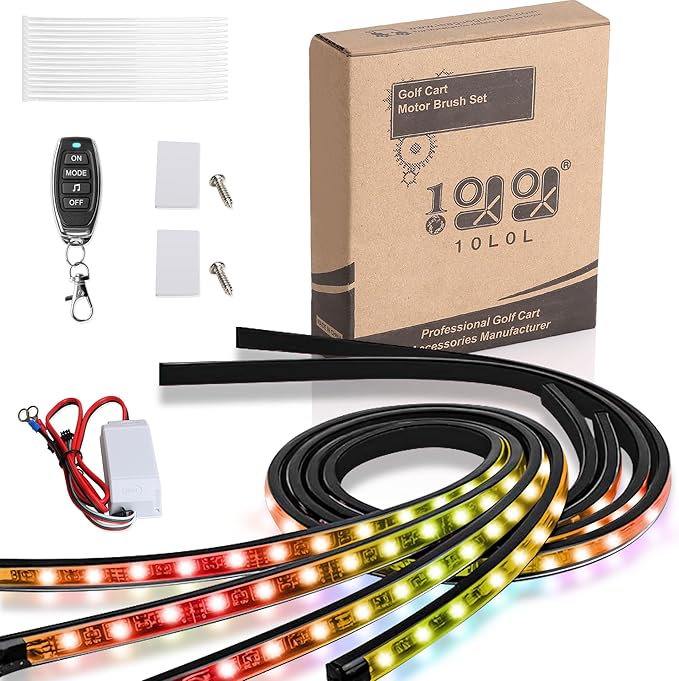 10L0L 4PCS Golf Cart Underglow LED Lights Kit for EZGO Yamaha Club Car, RGB Neon Accent Lighting 24 Modes with Wireless Remote & Music Sync, Waterproof Flexible Tubes 12V-80V Universal Fit