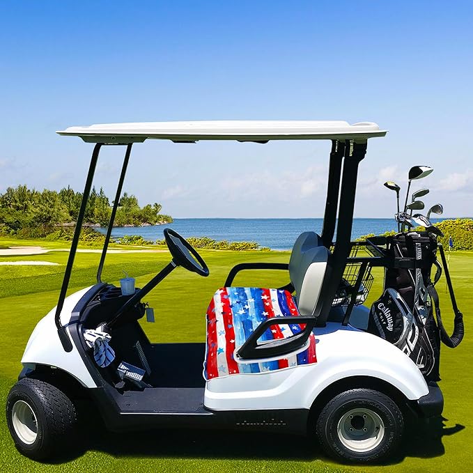 YOKYHOM American Flag Golf Cart Seat Covers for 2/4-Seater, Patriotic USA Seat Towel Blanket Keeps Seats Cool & Clean for Summer, Microfiber Fits EZGO, Club Car, Yamaha, 51"x31"
