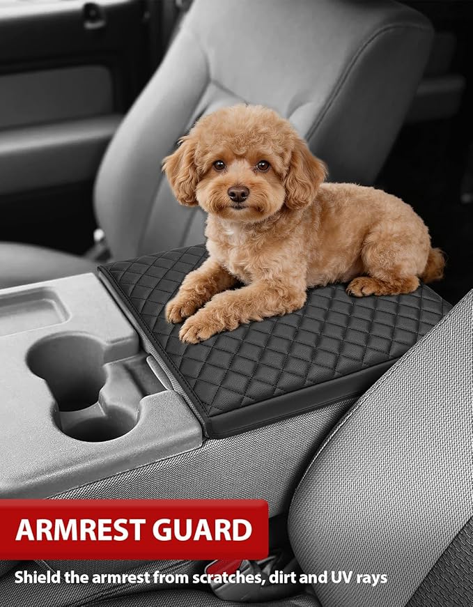 Center Console Armrest Cover for Ford F150 2011 2012 2013 2014, Middle Console Lid Protective Covering, Arm Rest Cushion Pad, PU Leather Interior Accessories, Anti-Scratch, Black (Fits Jump Seat Only)