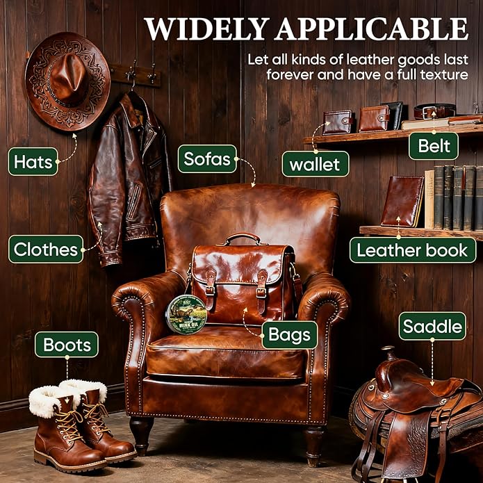 4-in-1 Mink Oil Leather Conditioner and Cleaner 3.52 oz - Premium Waterproof Formula for Leather Cowboy Boots,Shoes,Saddles & Bags with Horsehair Brush, Sponge & Microfiber Cloth