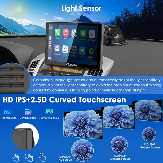 CARPURIDE 9 Inch Car Play Screen for Car, Compatible with Wireless/Wired Apple CarPlay, Android Auto and Mirror Link - Bluetooth Audio, Navigation,Siri, FM, AUX