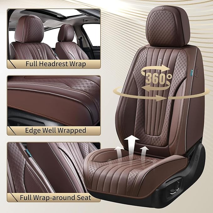 FLORICH Car Seat Covers, Premium Leatherette Car Seat Covers Front Seats, Waterproof Nappa Leather Seat Protectors, Breathable Car Seat Cushion for Most Sedans Cars SUV Trucks, Coffee