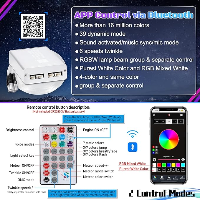 4 Colors 12W Car Starlight Headliner Kit 1200pcs*0.02in*9.8ft with APP&RF Remote,RGBW Fiber Optic Strands Star Roof Lights,4 Port Engine Sound Activated Ceiling Star Lights for Home/Car Decor