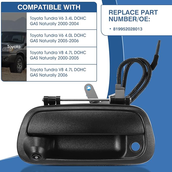 Tailgate Handle Backup Camera Fit for Toyota Tundra 2000-2006 Tailgate Reversing Rear View Park Assist Camera RCA Plug Replaces 819952028013