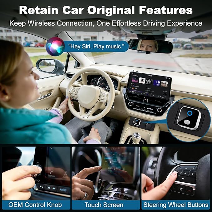 Wireless CarPlay & Android Auto Adapter, One-Click Switch Mini Size WiFi 6 & Bluetooth 5.4 Adapter, Fast Auto-Reconnect, Compatible with iOS 10+/Android 11+, for Factory Wired CarPlay Cars
