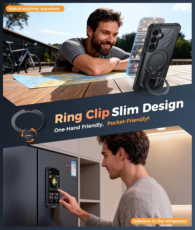 FNTCASE for Samsung Galaxy S26 Case: with [Magnetic Ring Kickstand] [Screen Protector] [Compatible with MagSafe] [Military-Grade Drop Protection] Dual-Layer Protective Textured TPU Phone Cover Black