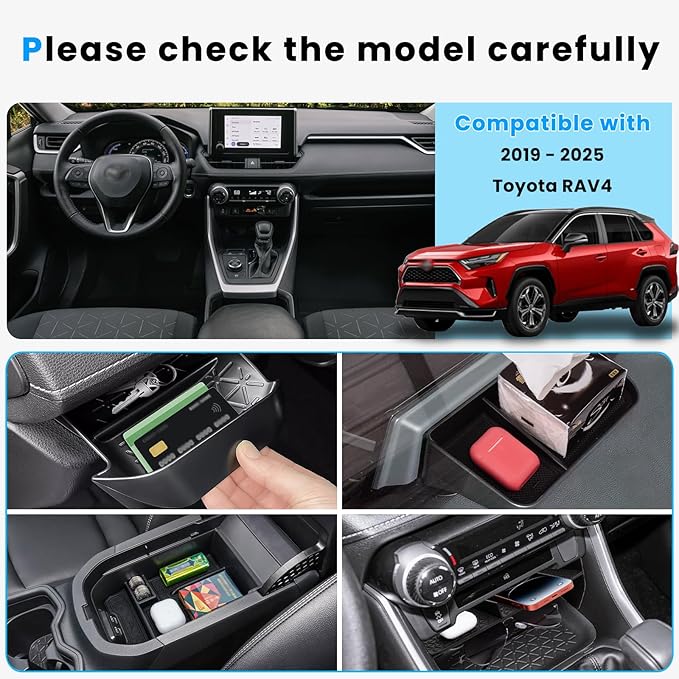 4PCS Center Console Organizer Compatible with 2019-2025 Toyota RAV4 Driver's Drawer Box Insert Secondary Storage Box, Dash Storage Tray Accessories(Not for New 10.5'' Multimedia Display)