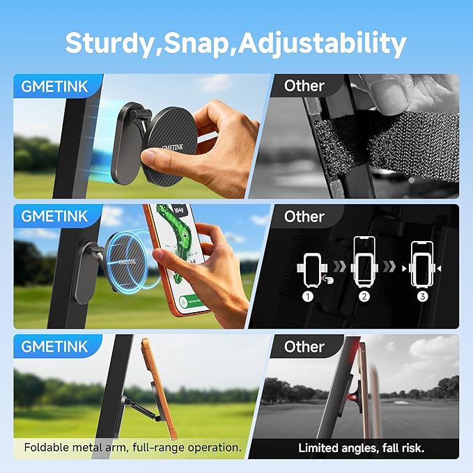 Upgraded Magnetic Golf Cart Phone Holder, Two-Fold 360° Rotating, Compatible for MagSafe iPhone or Samsung Android Devices, Golf Cart Accessory Fits EZGO Club Car Yamaha Gifts