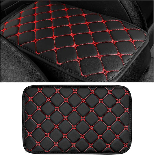 Car Center Console Cushion Pad, Anti-Scratch PU Leather Auto Armrest Seat Box Protector, Waterproof Arm Rest Protection Cover Interior Decoration for SUV Sedan Truck (Red)