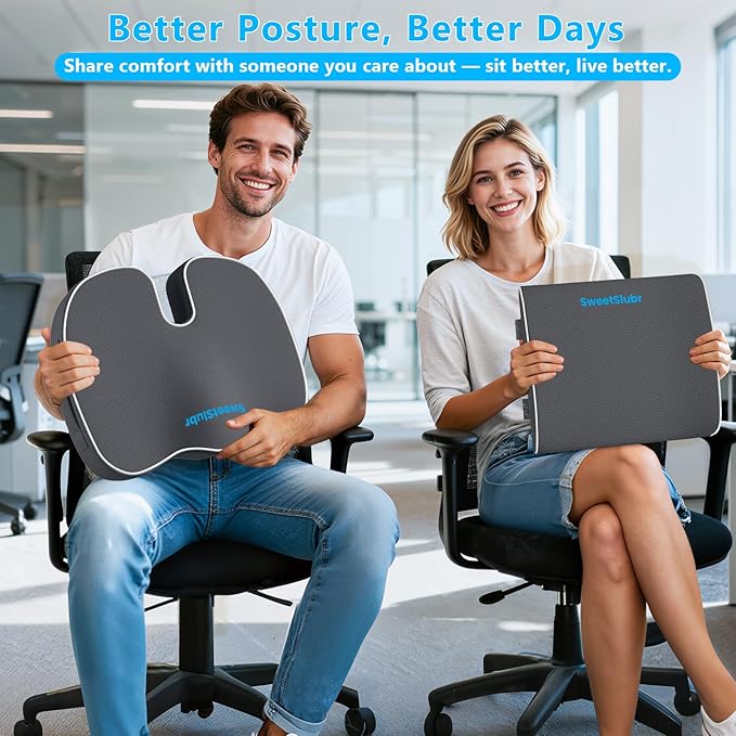 Seat Cushion, Lumbar Support Pillow with Adjustable Strap-Chair Cushions for Sciatica Pain Relief-with Washable Cover Memory Foam for Car, Travel and Wheelchair Gray/Large