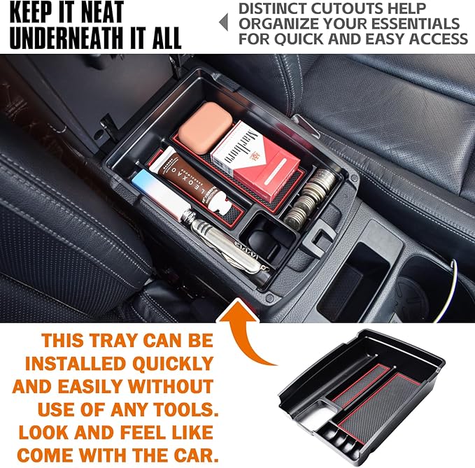 TACORBO Center Console Tray Compatible with Nissan Rogue 2014-2020 and Rogue Sport 2017-2022 Accessories, Armrest Secondary Storage Box, Interior Insert Tray, Red Trim