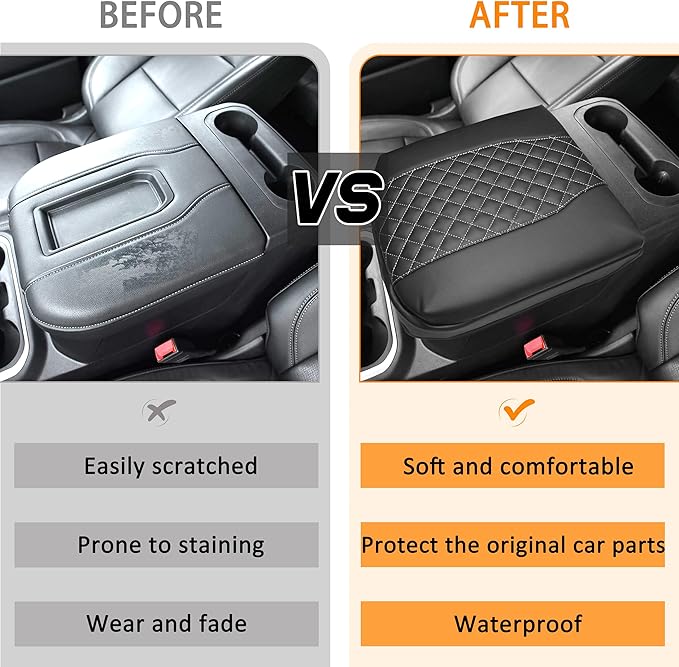 1.2in Thickness Center Console Cover for Chevy Silverado/GMC Sierra 1500 Accessories 2019-2025 2026, Tahoe & Suburban & Yukon 2021-2026 Armrest Cover Leather Cushion Protector Pad Bucket Seat (Gray)
