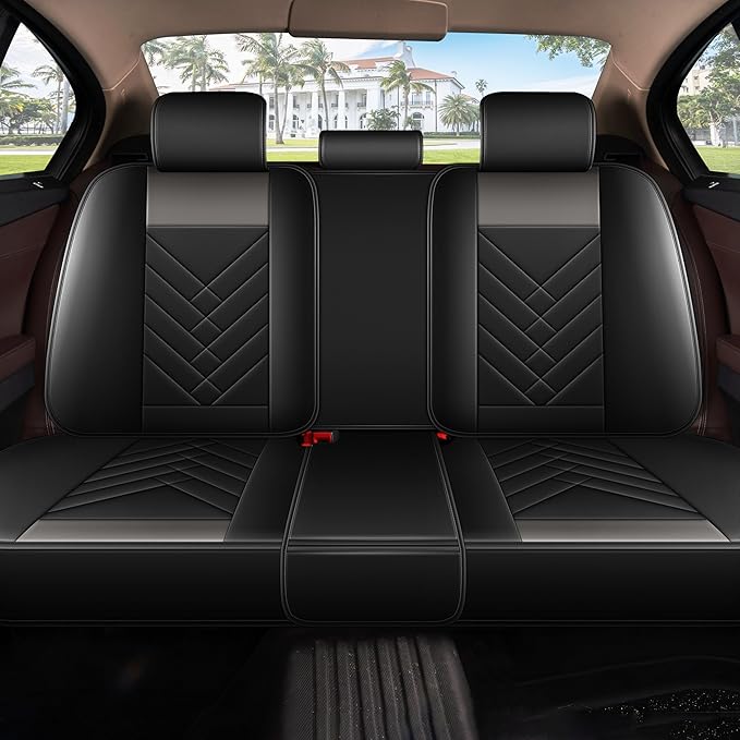 AOMSAZTO Car Seat Cover for Chevrolet Chevy Equinox 2007-2025 2026 Full Set, Leather Car Seat Protector Waterproof, Non Slip Car Seat Cushion, Interior Seat Covers Automotive Accessories - Black&Grey