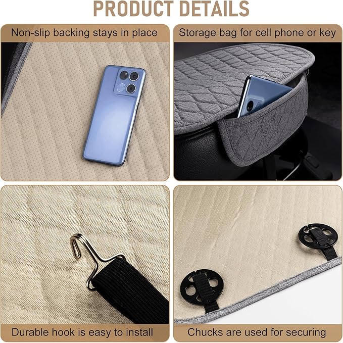 Linen Car Seat Covers for Cars - Non-Slip and Soft, 2 PCS Bottom Seat Cover Protectors with Storage Pocket, Linen Front Seat Covers Used for SUVs, Cars, Sedans (Light Grey)