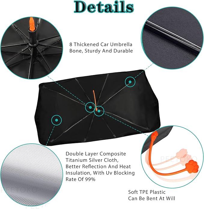 Socira Custom Windshield Sun Shade Umbrella Foldable Personalized Visor Car Umbrella Customized Sun Shade Cover Sunshade Front Window Cover Dinosaur Car Accessories Blocks Uv Rays 57" X 30"