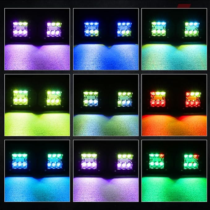 RGBW Flush Mount LED Lights, OFFROADTOWN 5inch 60W RGBW LED Driving Work Flush Fog Off Road Lights for Truck Pickup UTV ATV SUV Boat 4x4 Car