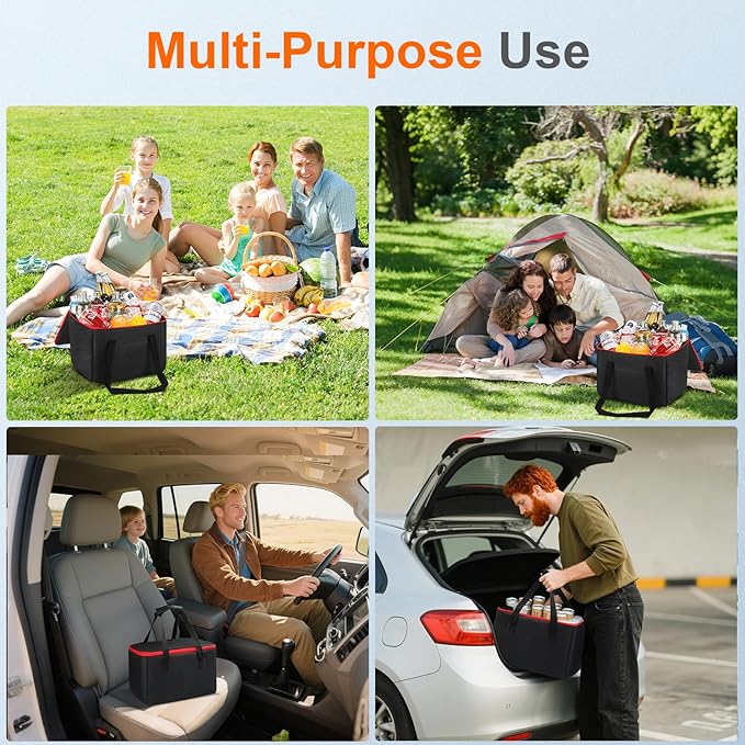 Portable Soft Cooler Bag, Collapsible Insulated Leak-Proof Car Cooler Bag, Insulated Ice Chest with Waterproof Zipper, Leak-Proof Organizer for Cars, Fits Most Vehicles, Red