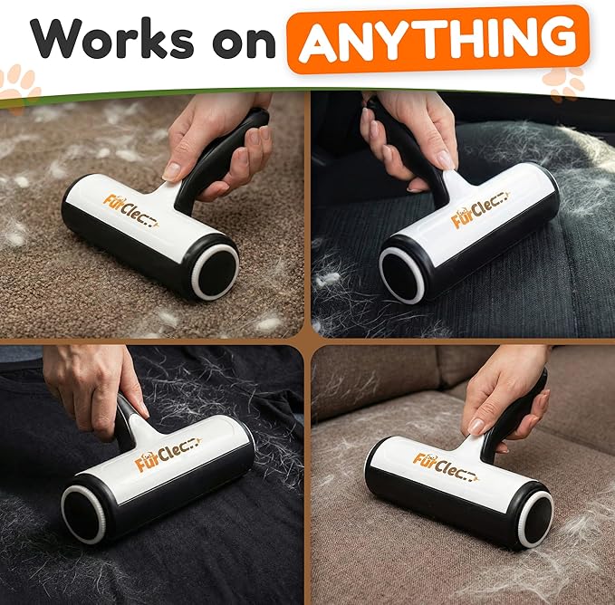 FurClean Pet Hair Removal Roller - Electrostatic Absorption Reusable Lint Rollers for Pet Hair - Cleaning Tool for Furniture, Couch and Carpet - Large Storage Compartment with Easy Disposal