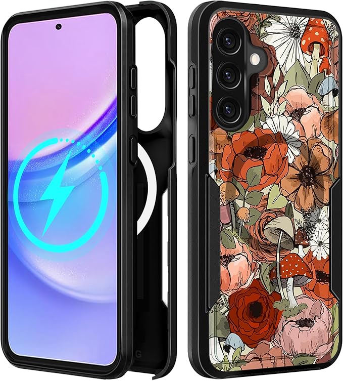 for Samsung Galaxy A36 5G Phone Case - Compatible with MagSafe Women Girls Cute Magnetic Protective Cover Girly Mushroom Flower Heavy Duty Shockproof Design for Samsung A36 5G Cases 6.7"