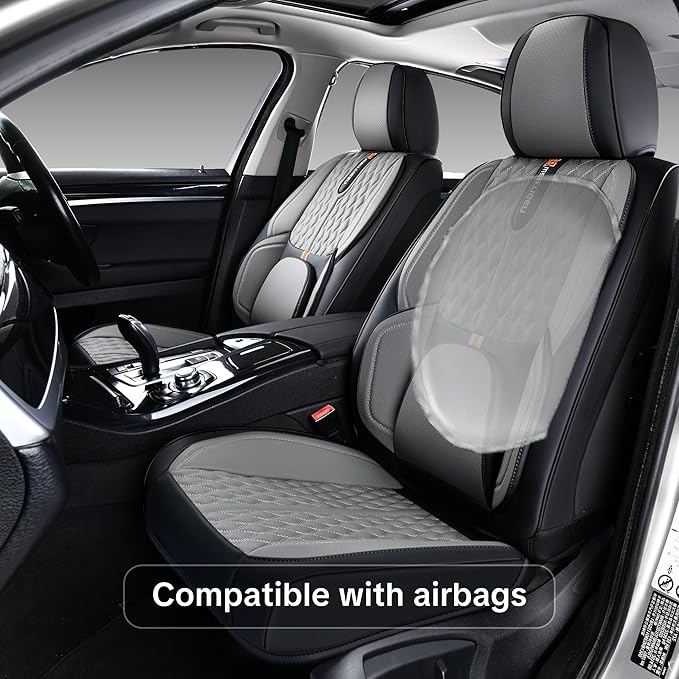 Car Seat Cover Set, Black and Gray, Automotive Interior Accessories, with Lumbar Support, Premium Nappa Leather, Waterproof, Protects and Upgrades Your Car Interior, Fits Most Vehicles