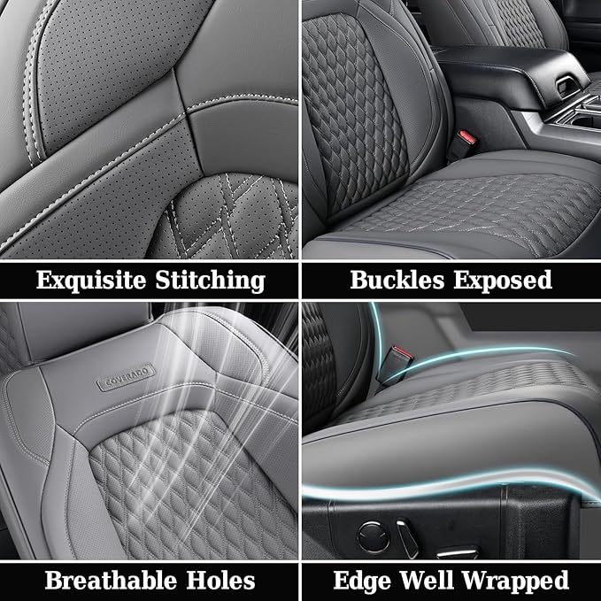 Coverado JK Seat Covers 2 Door Fullset for Jeep Wrangler, Waterproof Leather Car Seat Covers for Truck Automotive Seat Covers Custom Fit for 2013-2017 Jeep Wrangler Seat Covers Full Coverage(Gray)