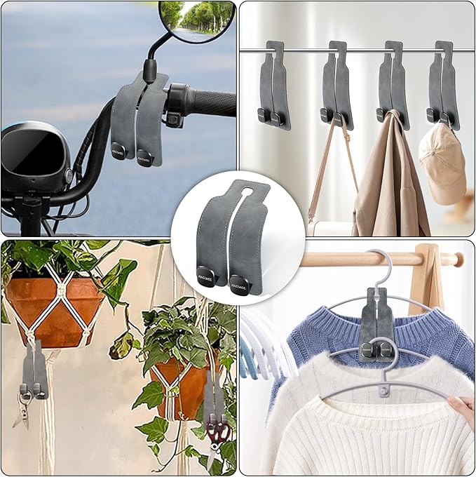 FACIACC 4 Pack Car Seat Headrest Hooks, Purse Hook for Headrest Universal Double Car Headrest Hooks Accessories Backseat Hanger Bag Holder Storage Hanger for Handbag Purse Coat Bags, Grey