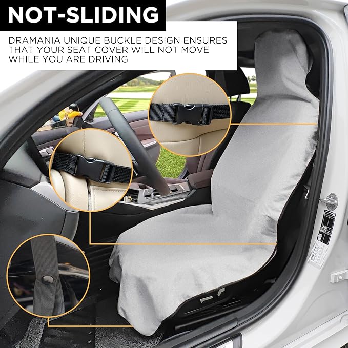 Waterproof Seat Cover Towel, Premium Sweat Carseat Protector, Perfect for Universal Anti-Slip Car Truck SUV Seat, Great for Surfing Yoga Gym Workout, Gray