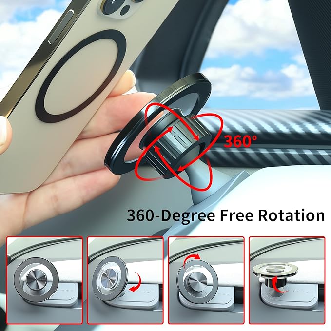 Magnetic Suction Cup Phone Mount for Magsafe for 2025 2026 Tesla Model Y Juniper Driver Side Vent Fixed Holder Strong 2400gf Magnetic iPhone Mount with 360° Rotation One-hand use No Airflow Block