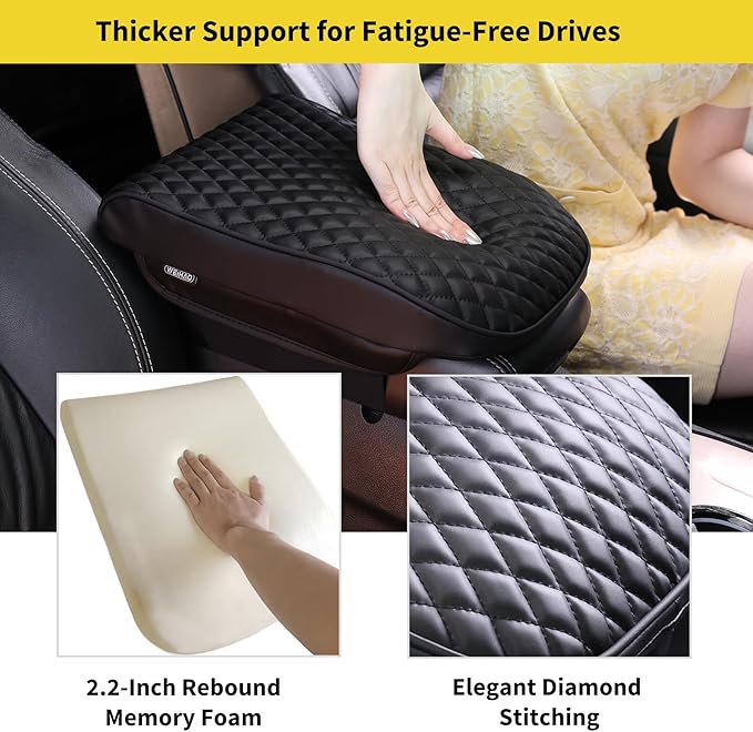 WEIHAO Large Car Arm Rest Cover Pad, 13.8x10.7x2.2 inch Oversize Car Armrest Cushion, Wide Memory Foam Leather Car Center Console Cushion Pad (Black-1PC)