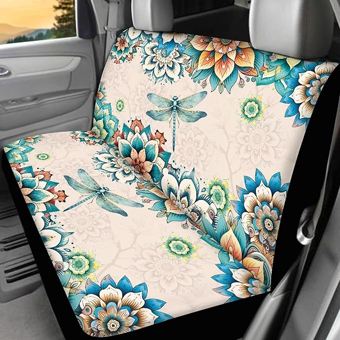 KEIAHUAN Boho Mandala Dragonfly Car Seat Cover for Women Universal Non-Slip Car Seat Protector Front/Rear Seat Cover Fits for Truck SUV Sedan Van