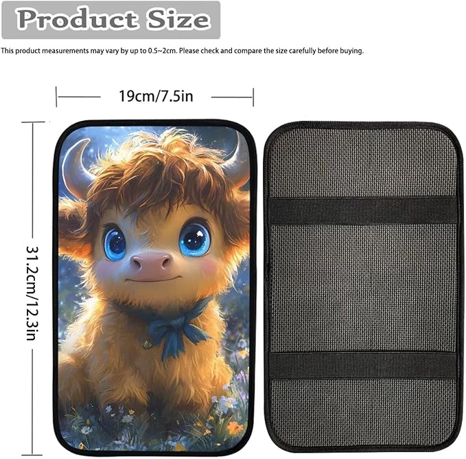 Dreaweet Center Console Cover Cute Highland Cow Car Accessories for Women Girly Universal Car Armrest Cover for Truck SUV Sedan,Soft Comfy Car Arm Rest Cover Pad