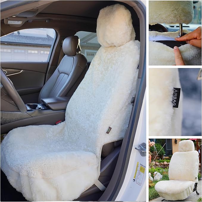 SHEEPSKIN ELITE Premium Sheepskin Car Seat Cover - All Season Comfort and Protection, Easy Installation (56" x 23", Beige Color)